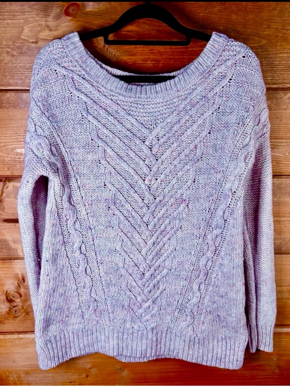 American Eagle Oversized Lavender Cream Cable Knit Sweater Size XS 💜